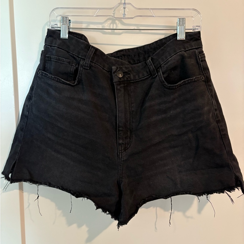 American Eagle Outfitters Black Jean Shorts Distressed High-Waisted
